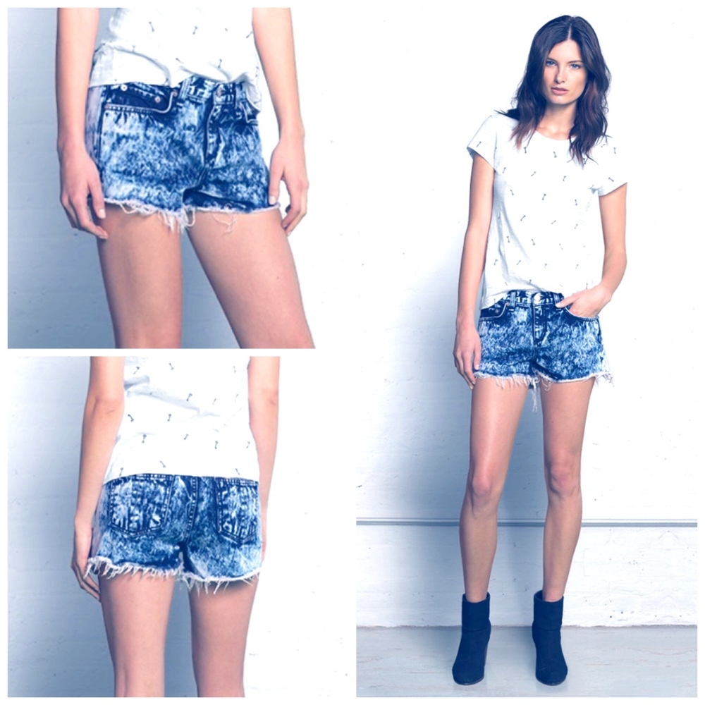 rag & bone Jean Cut Off Shorts Blue Acid Wash 24